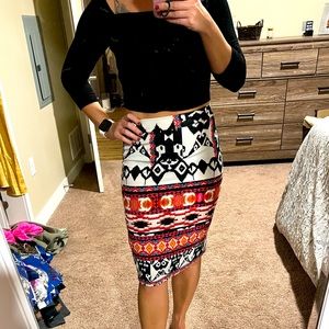 Aztec/bohemian pattern pencil skirt